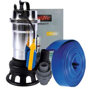 Eurotec EUROTEC3100.1 piszkosvíz-szivattyú turbinával és úszóval, rozsdamentes acélból, 2750W + 40m 2" tömlő - Öntözés