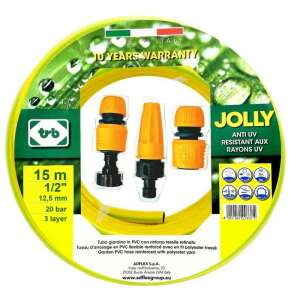 15 méteres 1/2 colos sárga locsolótömlő 3 rétegű, textillel erősített, UV álló, Jolly márka, olasz gyártás - TRB