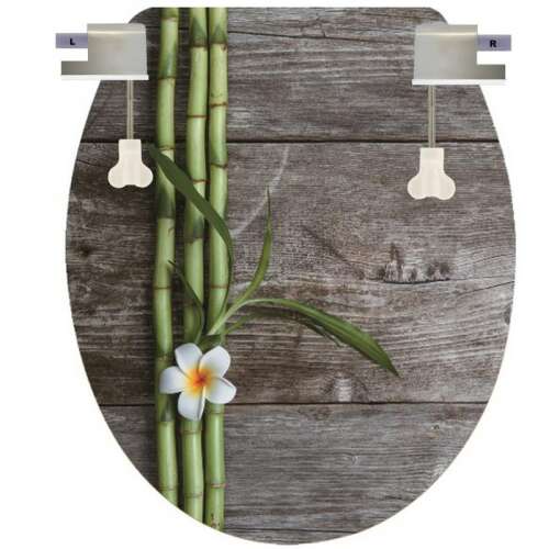 Fa Deszka Mintás WC Tető  Lassú Zárófedeles Soft Close Toalett - Műanyag Wc Deszka Lecsapódásgátló Fémzsanérral - Wc Ülőke P-Z - bambusz és virág mintával