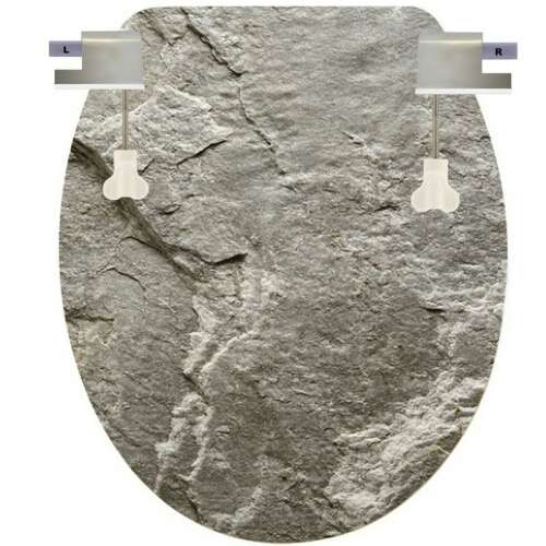 Gránit Mintás WC Tető  Lassú Zárófedeles Soft Close Toalett - Szűrke Színű Műanyag Wc Deszka Lecsapódásgátló Fémzsanérral - Wc Ülőke P-P - WC tető kőmintával, lassú záródású, puha záródású, szürke, műanyag, fém zsanérokkal, WC ülőke