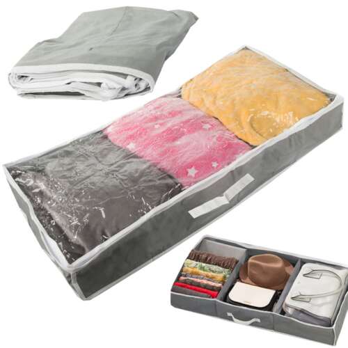 Large grey clothes and bedding storage bag with clear window and multiple compartments