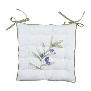 CLEEF Olive Fields székpárna, 40x40cm, 100% pamut, fehér olajfa ág mintával - Díszpárna