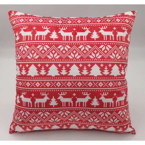 Karácsonyi Díszpárna - Rénszarvasos Mintás - 45x45 cm