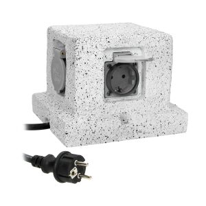 ORNO Díszkő Gartensteckdose mit 4 Steckdosen, 3m Kabel - Verteiler