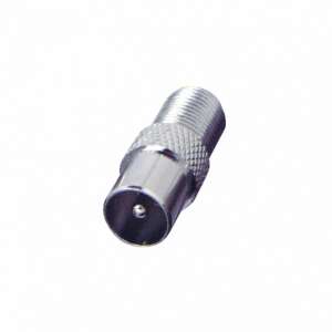 FF 18 coaxial connector adapter, F female to coaxial male, metal, screw-on, straight design - Coax connector