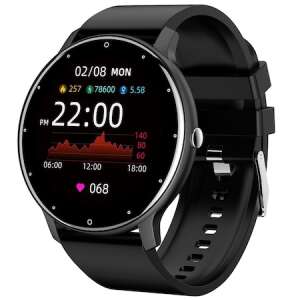 Black GO4FIT smartwatch with round display showing time, date, heart rate, and steps - Smartwatch
