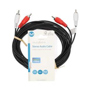 Medis 5.0m RCA sztereó audio kábel, fekete, 2x RCA dugasz 2x RCA dugasz - RCA kábel