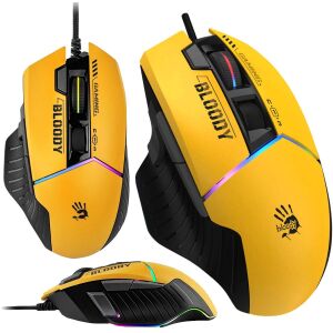 A4Tech Bloody W95 Max Gaming Mouse - Yellow, Multiple Angles - Mouse