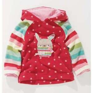 Roter und weißer Tupfen-Fleece-Hoodie mit süßem Hasen-Applikation, für Mädchen im Alter von 3-4 Jahren - Pullover für Kinder