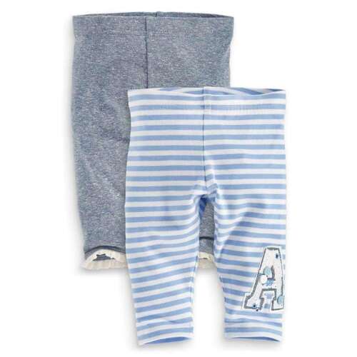 2 db leggings lányoknak, kék és szürke csíkos leggings A betűvel, 4-5 éves méret - Gyerek leggings