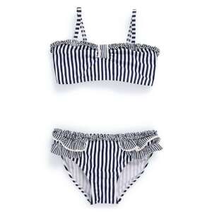 Bikini cu dungi pentru fete, albastru și alb, cu volane - Next