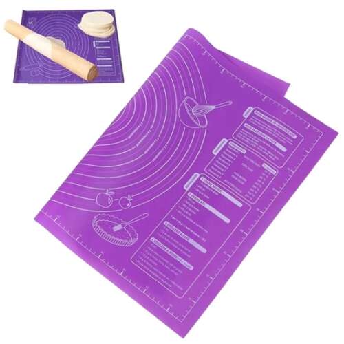 Covor de copt din silicon violet cu măsurători și forme de patiserie, perfect pentru întinderea aluatului, prepararea cookie-urilor și multe altele