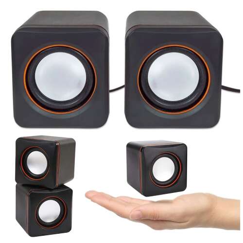 Fekete 2.0-s PC hangszórók USB tápellátással, 3,5 mm-es jack csatlakozóval és hangerőszabályzóval