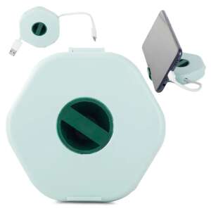 Organizator de cabluri verde cu suport pentru telefon, pentru cabluri USB și căști, fără încurcături, compact, portabil, suport pentru telefon pentru vizionarea filmelor - Cabluri