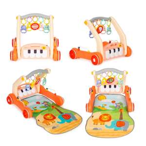 Multifunctional 2-in-1 interactive play mat and walker for babies, featuring a piano, hanging toys, and a jungle-themed play mat - Baby Gyms & Play Mat