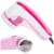 Pink and white electric fabric shaver, lint remover, for removing fuzz and pills from clothes