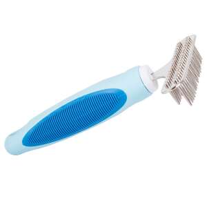 Dog and cat deshedding brush with 35 stainless steel teeth, blue handle, for removing loose hair - Pet Care