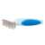 Dog and cat deshedding brush with 35 stainless steel teeth, blue handle, for removing loose hair