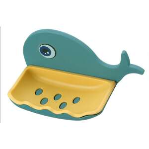 Whale shaped soap dish, blue and yellow, with drainage holes, for bathroom or kitchen - Soap dish