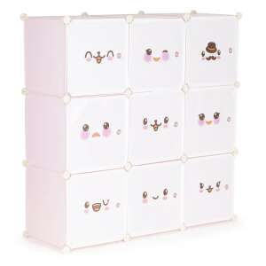 ModernHome pink modular children's wardrobe with cute cartoon faces, 9 modules, perfect for organizing toys and clothes - ModernHOME