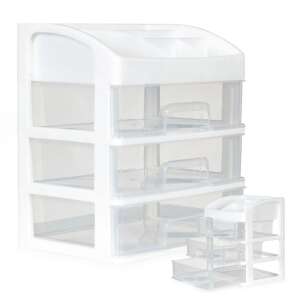 ModernHome Sminkfiókos Rendező 3 Fiókkal, Kisebb Rekeszekkel és Esztétikus Műanyag Kialakítással, Fehér, 3 Fiókos Sminkrendező - Kozmetikai rendszerező