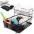 Black two-tier dish drying rack with cutlery holder
