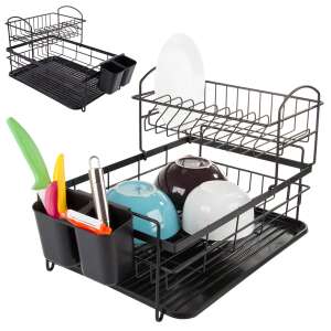 Black two-tier dish drying rack with cutlery holder - Dish Rack
