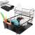 Black two-tier dish drying rack with cutlery holder