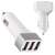 Triple USB car charger, white and silver, 3 ports, 1.1A, 2.1A, 3.1A