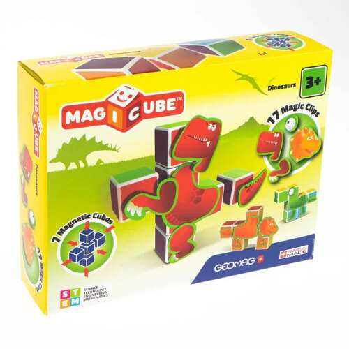 Geomag Magicube Dinoszauruszok mágneses építőjáték készlet, 7 kocka, 17 mágneses matrica, építs dinoszauruszokat, STEM játék - Játék