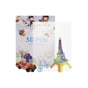 3D pen template book with 40 designs, including Eiffel Tower, car, bicycle, and peacock, with a clear acrylic platform - Creative Toy