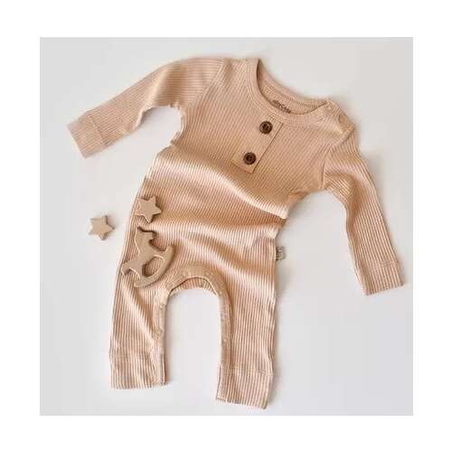 BabyCosy Salmon Organikus Pamut Hosszú Ujjú Jumpsuit és Hosszú Nadrág Csecsemőknek, 0-3 Hónap