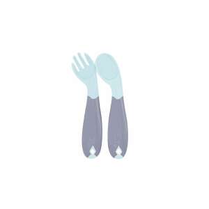 BabyJem grey handle spoon and fork set, blue - Children's cutlery