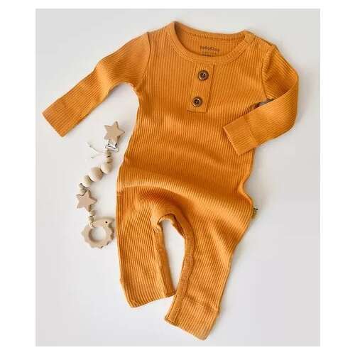 BabyCosy mustár színű hosszú ujjú jumpsuit kisfiúknak és kislányoknak, organikus és modális pamutból