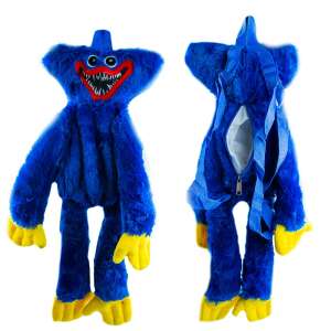 Kék plüss szörny hátizsák, 60 cm, cipzáras rekesszel, állítható pántokkal és puha plüss tapintással. - Ovis hátizsák, táska