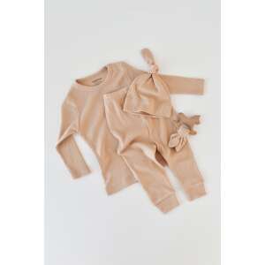 BabyCosy 3 részes készlet: hosszú ujjú felső, hosszú nadrág és organikus modális pamut sapka lazac színben 12-18 hónapos babáknak - BabyCosy