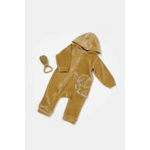 BabyCosy bio pamutból készült, mustársárga, kapucnis ugróruha elefánt mintával 6-9 hónapos babáknak - BabyCosy