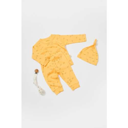 BabyCosy 3 részes készlet csecsemőknek, hosszú ujjú póló, nadrág és sapka, citrom mintás, 9-12 hónapos