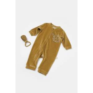 BabyCosy bio pamutból készült mustársárga elefántos hosszú ujjú overál, 9-12 hónapos - BabyCosy