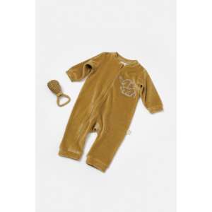 BabyCosy bio pamutból készült mustársárga hosszú ujjú overál elefánt mintával 3-6 hónapos babáknak - BabyCosy