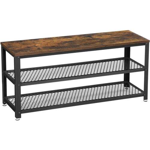 Klupa za cipele s 2 crne mrežaste police 100 x 30 x 45 cm, smeđe-crna | VASAGLE 34714290