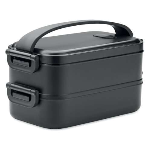 Czarne 2-poziomowe pudełko na lunch z uchwytem, pojemność 2x 800 ml