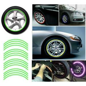 Green reflective rim tape for car or motorcycle wheels, set of 16 - Car decorative strip