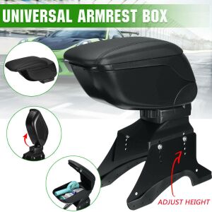 AVX-T5433 Univerzális autós könyöktámasz piros varrással, kollázs a funkciókkal és a használattal - EALMEU