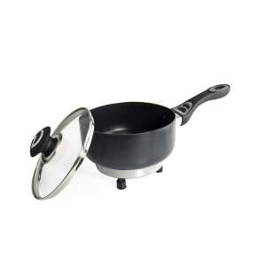 AMIO Electric Saucepan with Lid, 18 x 8 cm, 250 W, 24 V, Car Cigarette Lighter Powered, 1.9 L Capacity, Non-Stick Coating, Tempered Glass Lid, 160 cm Power Cord - Frying Pan