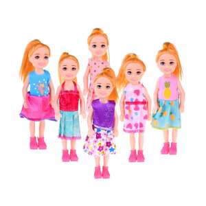 Set of 6 small dolls for girls, each doll wearing a different colorful summer dress - Ramiz