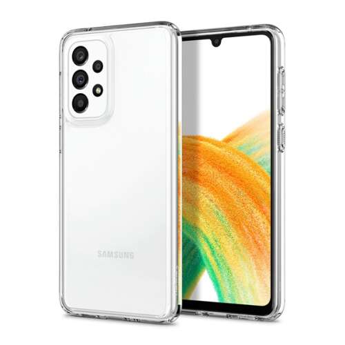 Spigen Ultra Hybrid átlátszó telefontok Samsung Galaxy A53 5G-hez, a tok a telefonon látható, fehér háttérrel - Spigen