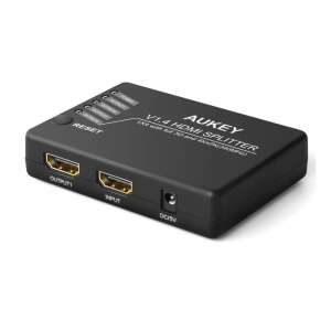 Aukey HA-H02 4 Way HDMI Splitter, 1x4 HDMI Splitter, 4K x 2K @30Hz, 3D, HDCP 1.3, HDMI 1.4, 4 kimenet, 1 bemenet, Fekete - Aukey
