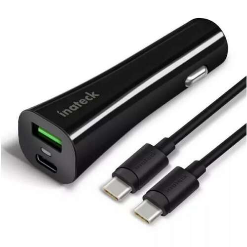 Inateck CCC2001 autós töltő, kettős USB-C és USB-A porttal, 27W PD és 18W Quick Charge 3.0, fekete - Autós töltő