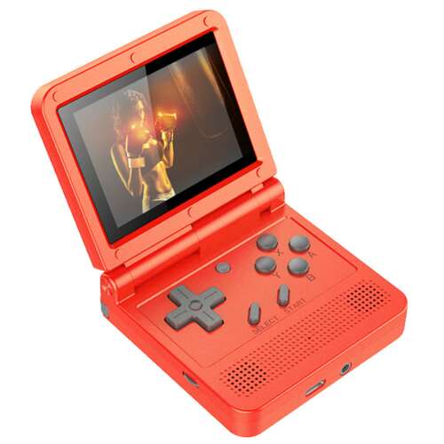 Powkiddy V90 piros kézi retro játékkonzol 3 hüvelykes IPS képernyővel - Játékkonzol